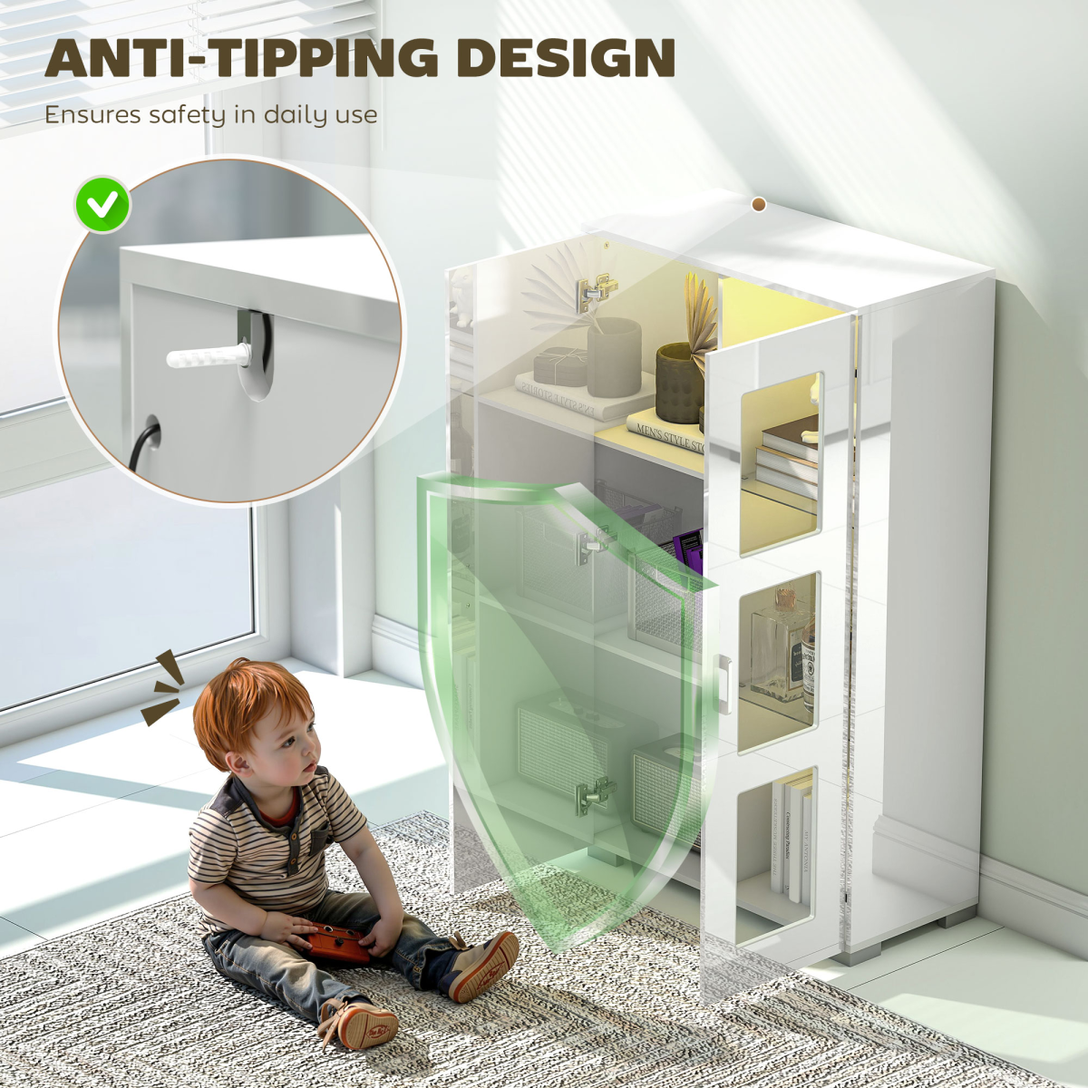 HOMCOM Display Cabinet with Glass Shelves, Sideboard for Living Room, White