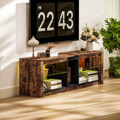 HOMCOM TV Stand, Entertainment Centre with LED Lights, Rustic Brown