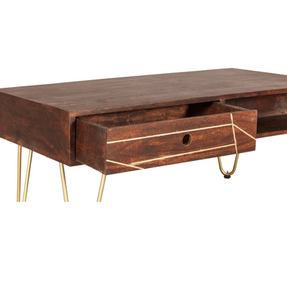 Dark Gold Rectangular Coffee Table With Drawer