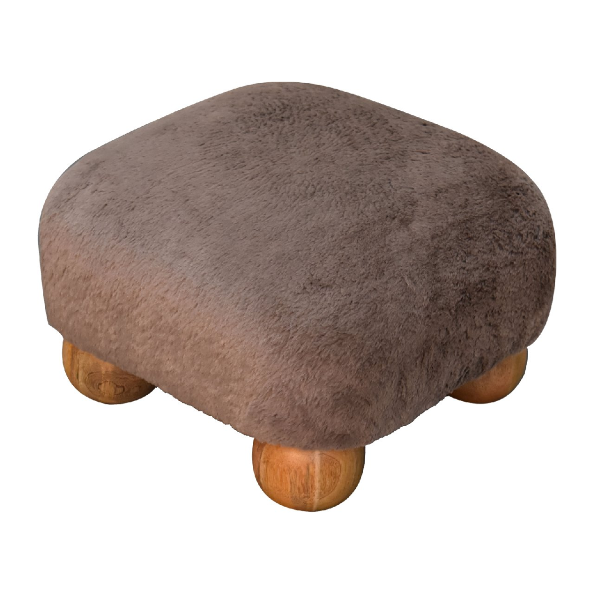 Artisan Furniture Solid Mango Wood Mocha Faux Fur Nordic Footstool