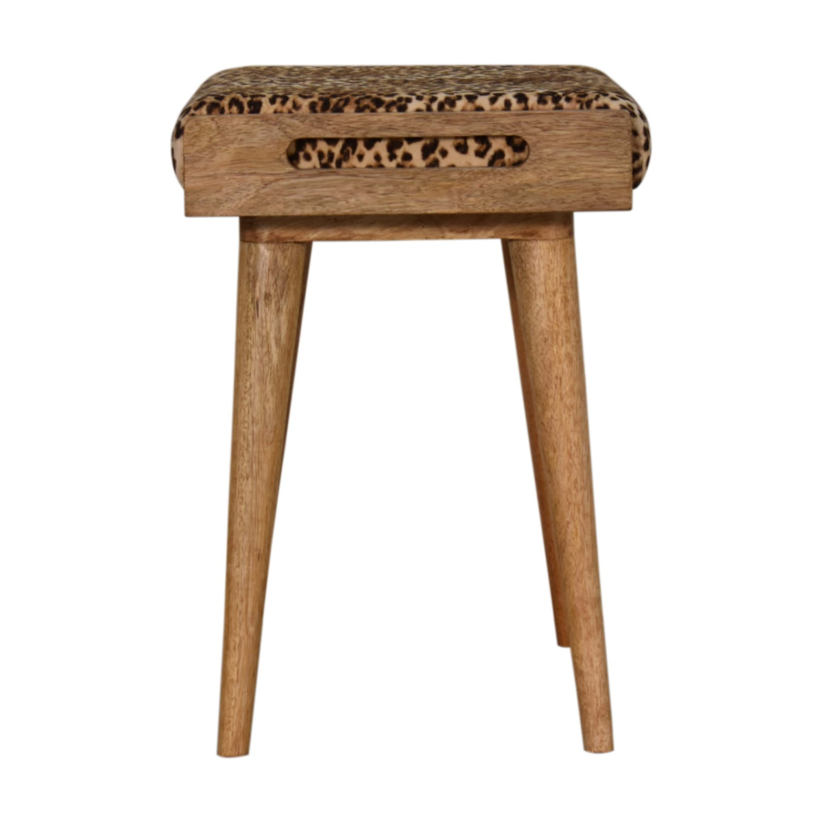 Artisan Furniture Solid Mango Wood Leopard Velvet Tray Style Footstool