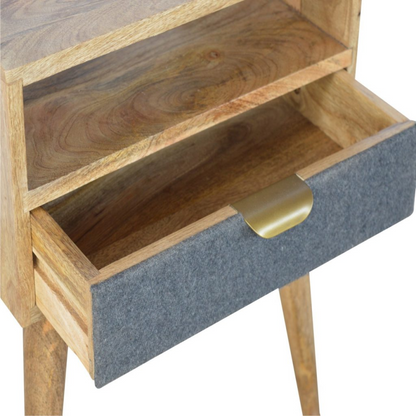 Artisan Furniture Solid Wood Grey Tweed Bedside with Open Slot