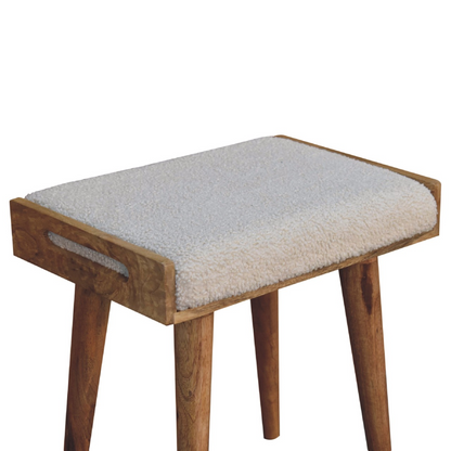 Artisan Furniture Solid Mango Wood Boucle Cream Tray Style Footstool