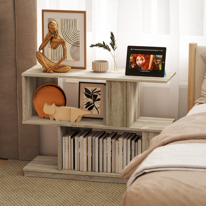 HOMCOM Modern Narrow End Table, S-Shaped Nightstand, Natural Wood Finish