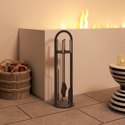 Outsunny 5 PCS Fireplace Companion Set, Metal Fireside Companion Set, Silver