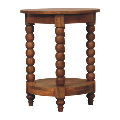 Artisan Furniture Solid Wood Barley Twist Round Side Table, 1 Shelf, Brown