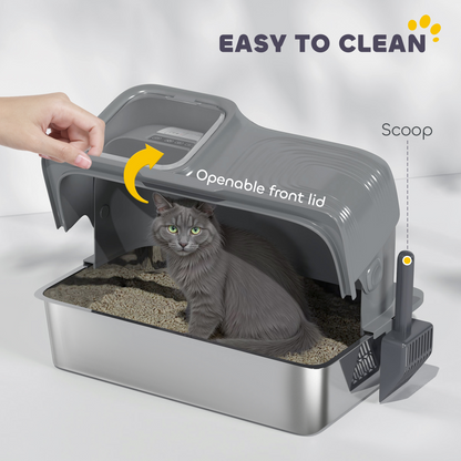PawHut 65L XL Stainless Steel Litter Tray with Plasma Deodoriser System