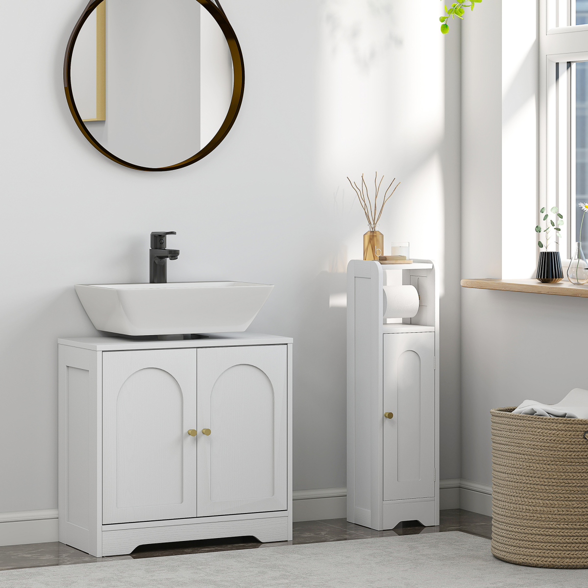 HOMCOM Modern Under Sink Cabinet for Basin without or with Pedestal, White