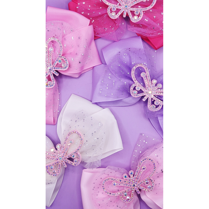 Crystal Butterfly Hair Bow Clip Slide Pack of 12