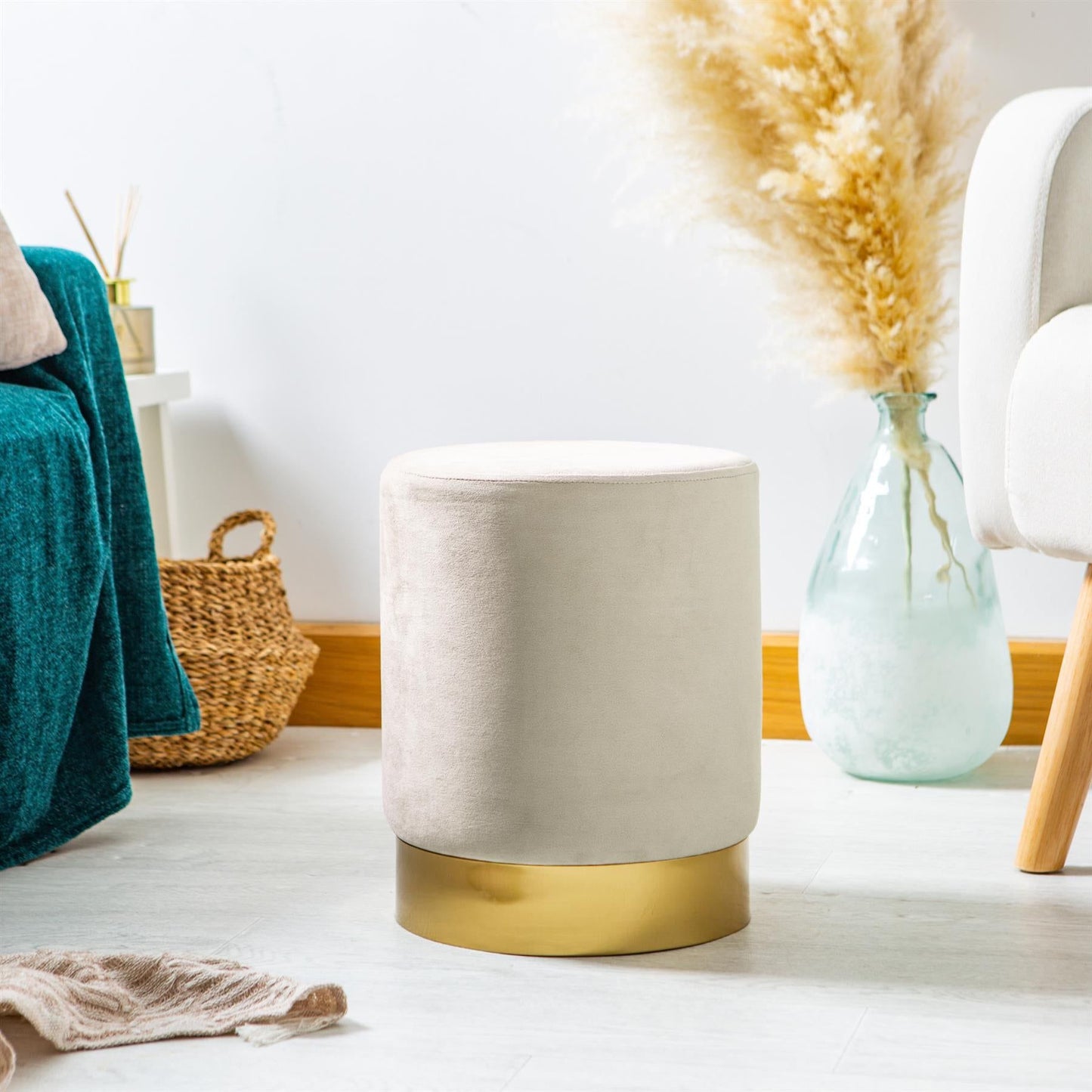 Round Velvet Footstool