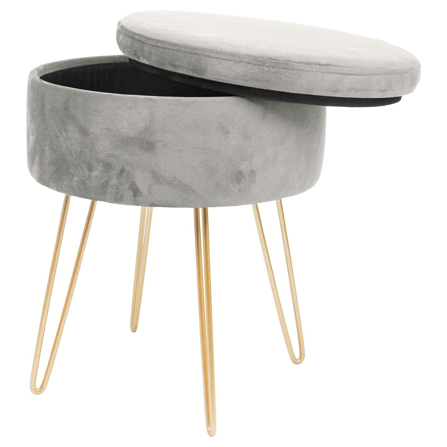 Grey Round Velvet Storage Footstool
