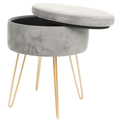 Grey Round Velvet Storage Footstool