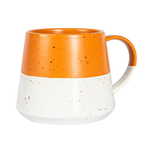 370ml Orange Colour Block Flecked Stoneware Belly Mug