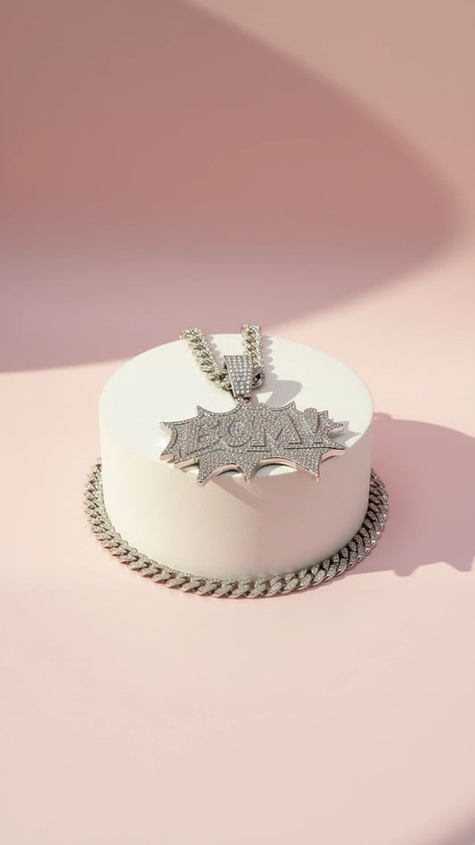 Bom Crystal Iced Out Medallion Chain Necklace