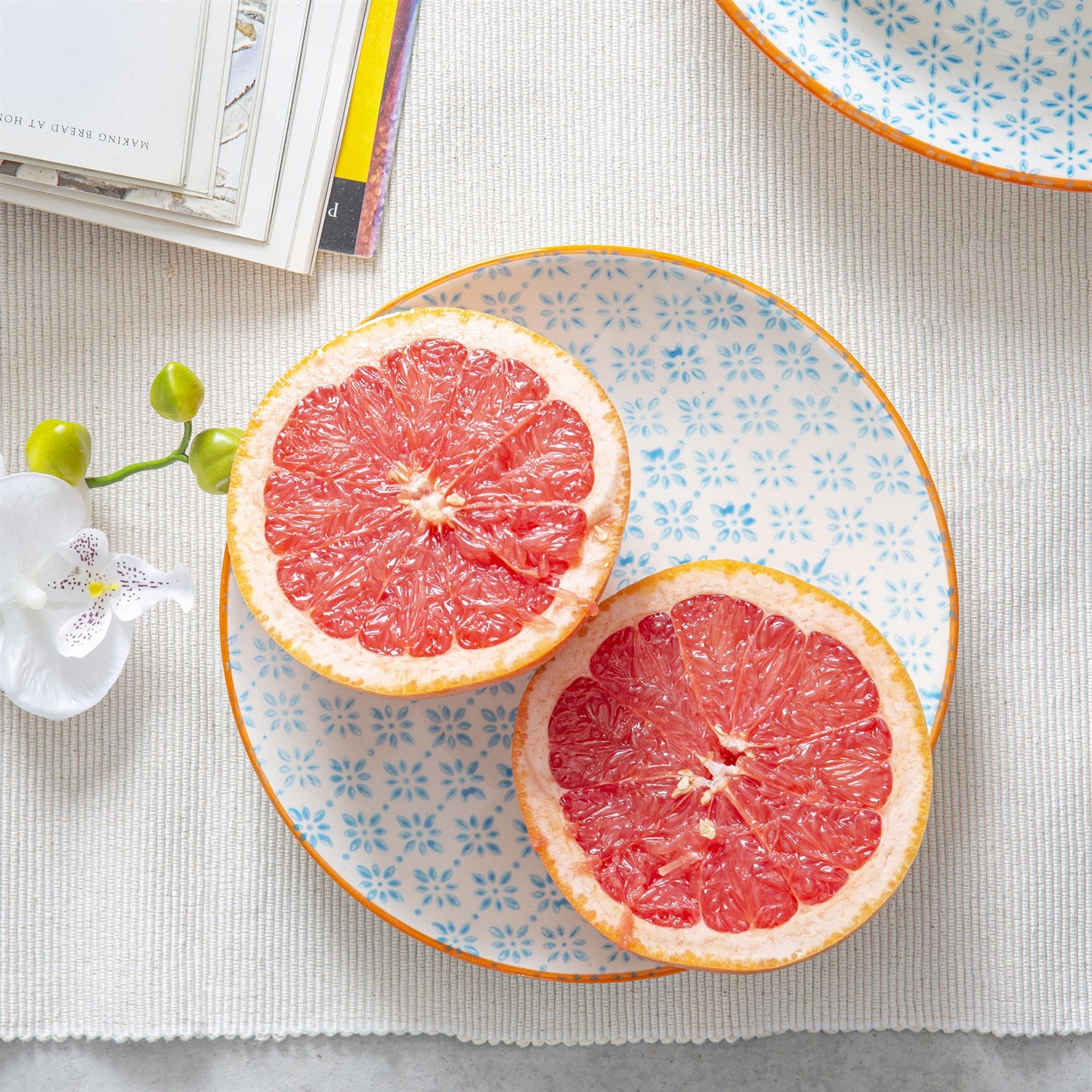 30pc Hand-Printed Floral Stoneware Dinner Set