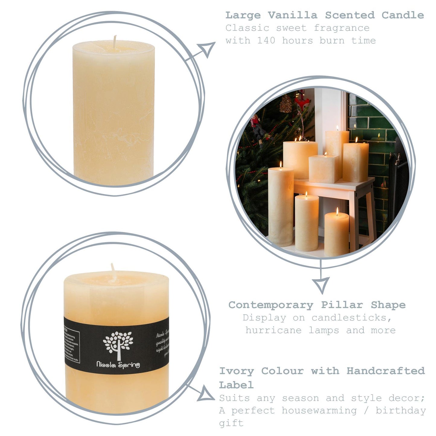 20cm Vanilla Round Pillar Candle
