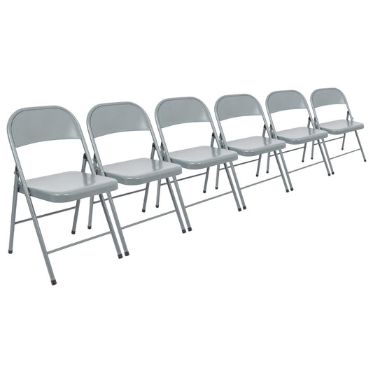 Matt Grey Metal Folding Chair - Pack of Six