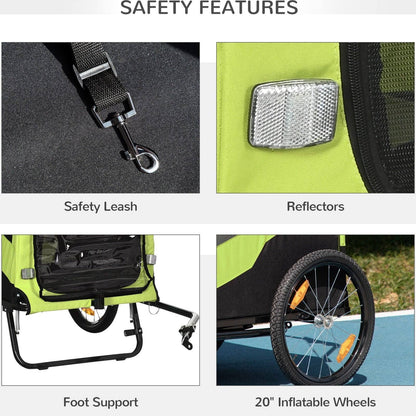 PawHut 2 in 1 Dog Bike Trailer Pet Stroller for Large Dogs with Hitch