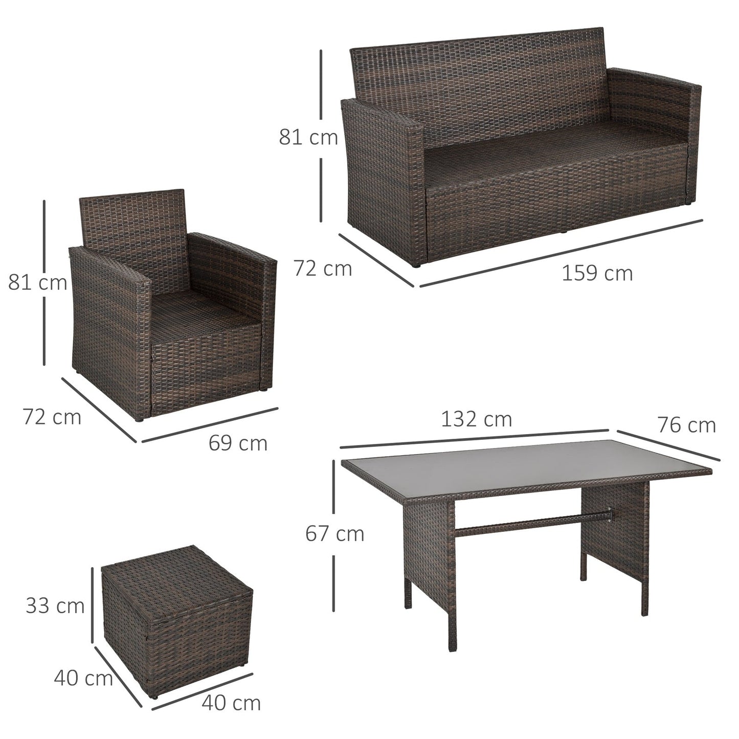 Outsunny 6 Pieces Outdoor Pe Rattan Garden Furniture Set With Three-Seat