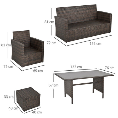 Outsunny 6 Pieces Outdoor Pe Rattan Garden Furniture Set With Three-Seat