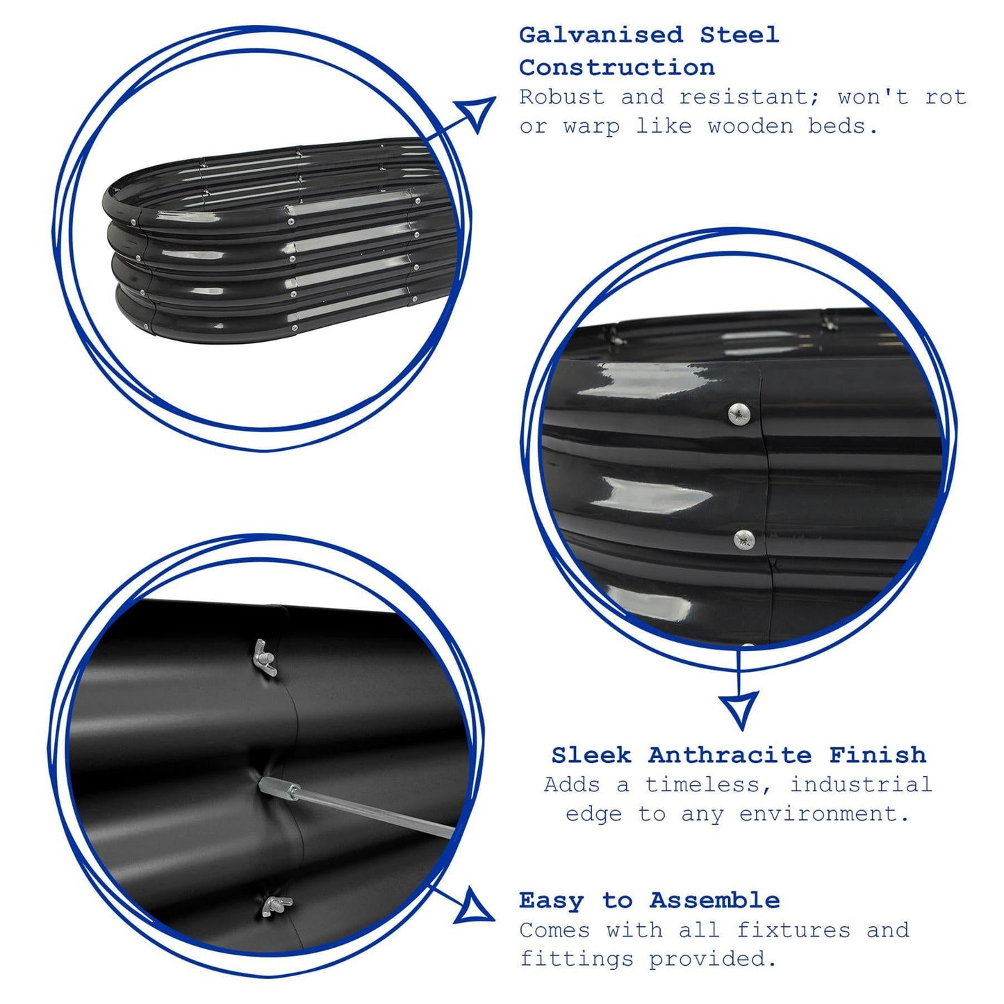 120cm x 60cm Rounded Galvanised Steel Raised Garden Bed