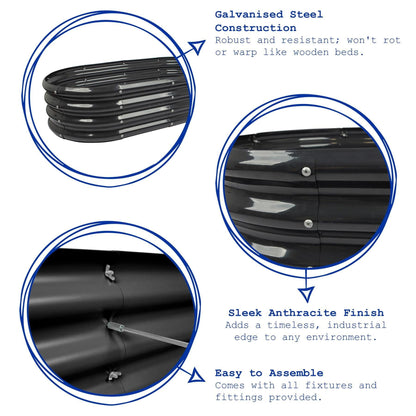 120cm x 60cm Rounded Galvanised Steel Raised Garden Bed