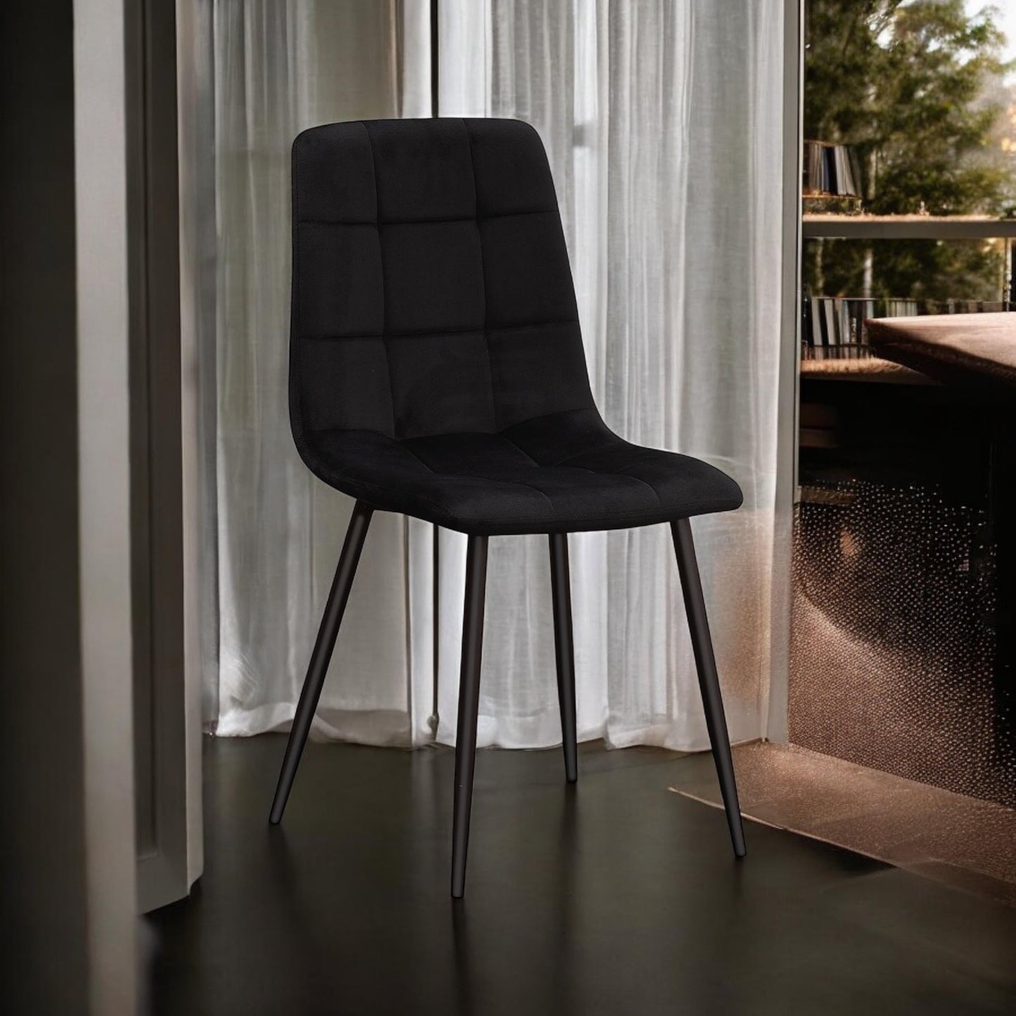 Chair - Tufted Fabric/Metal - L52 x W44 x H86 cm - Black