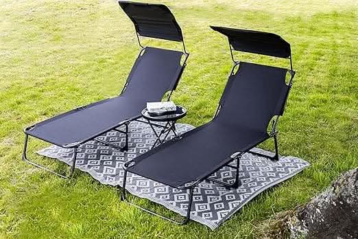 Folding Sun Lounger with Canopy (Set of 2)