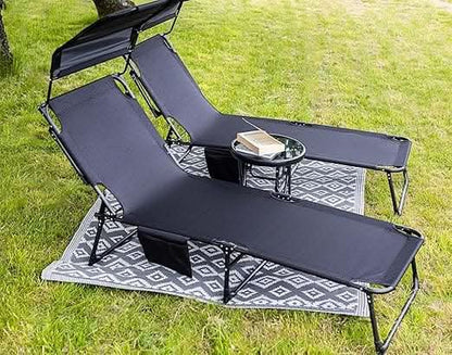 Folding Sun Lounger with Canopy (Set of 2)