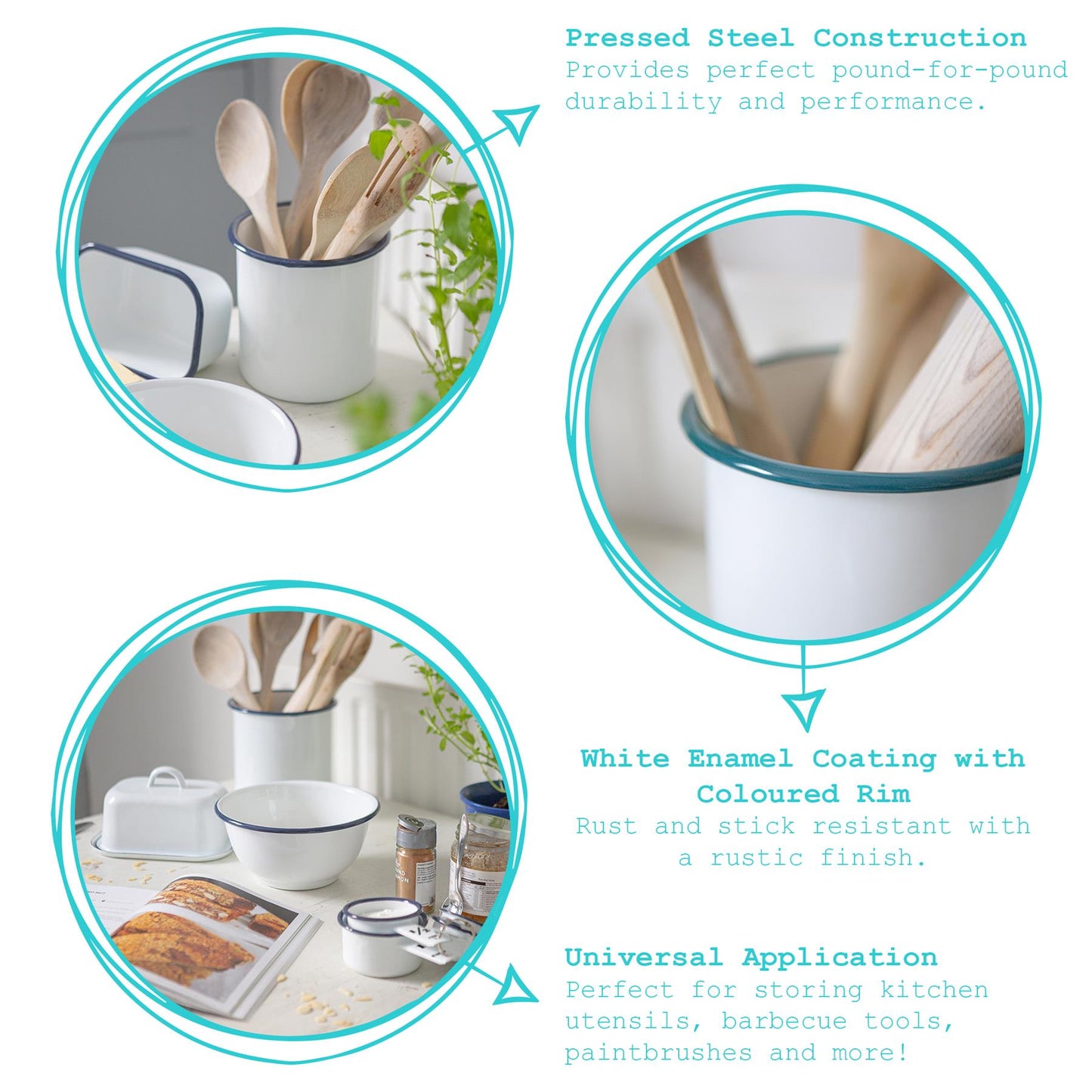 15.5cm White Enamel Utensil Holder