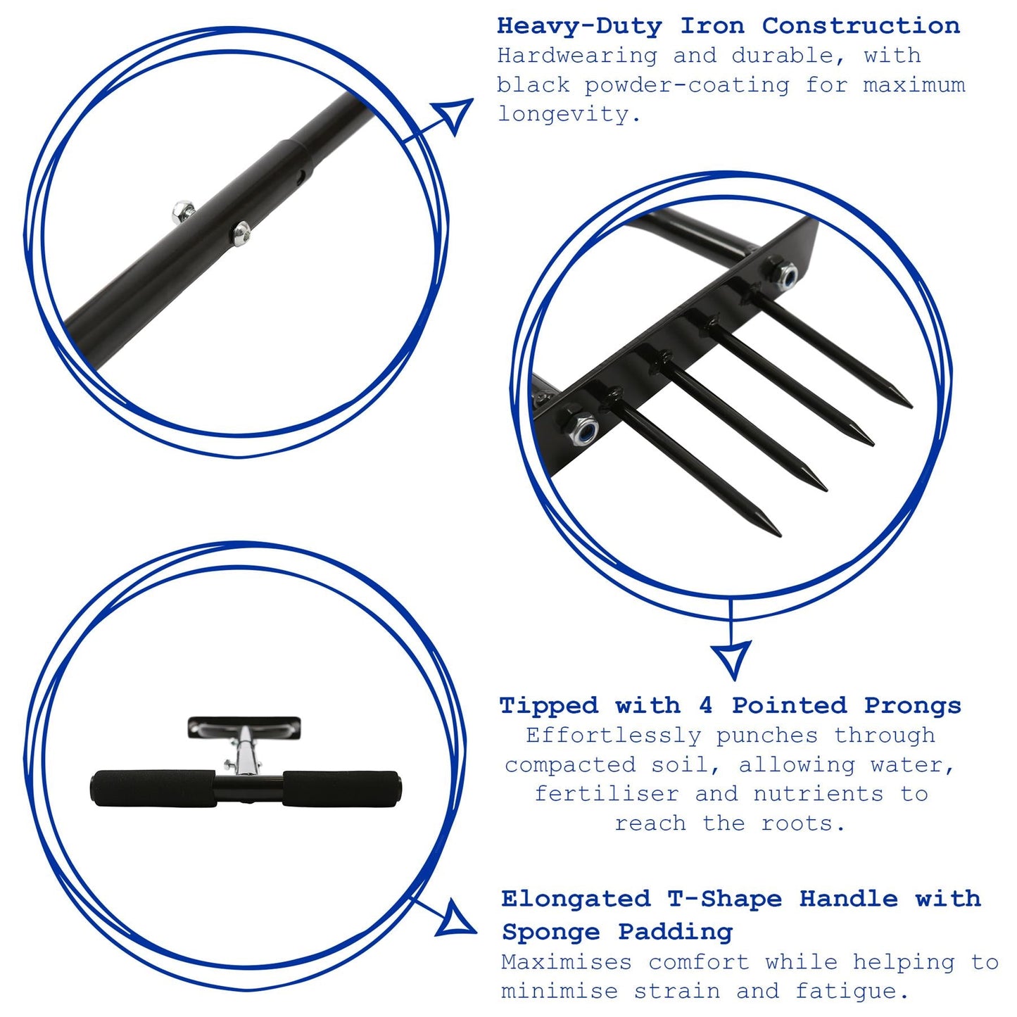 4-Prong Lawn Aerator - 24.5cm x 1M - Black