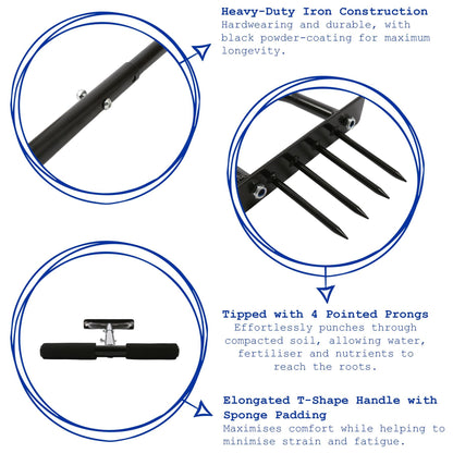 4-Prong Lawn Aerator - 24.5cm x 1M - Black