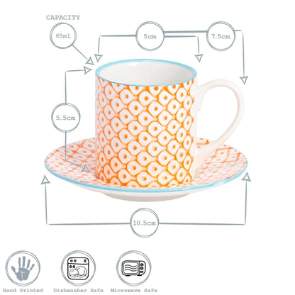 12pc 65ml Hand-Printed Stoneware Blue Espresso Cup & Saucer Set