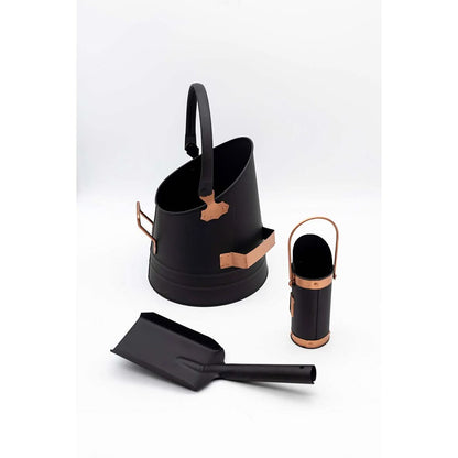 Fireside Coal Bucket & Match Canister - Black and Bronze