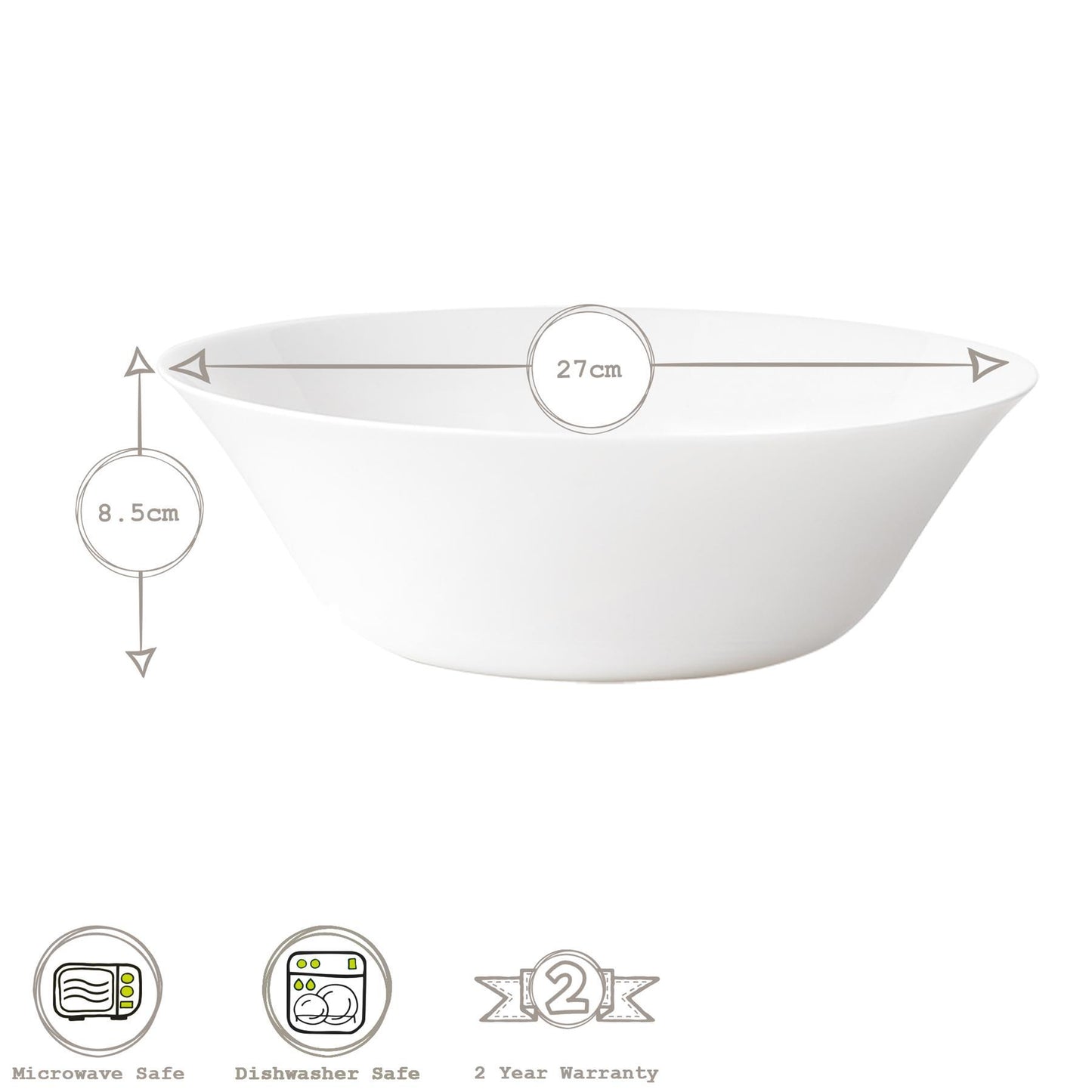 27cm White Moon Glass Salad Bowls - Pack of Six