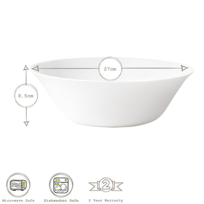 27cm White Moon Glass Salad Bowls - Pack of Six