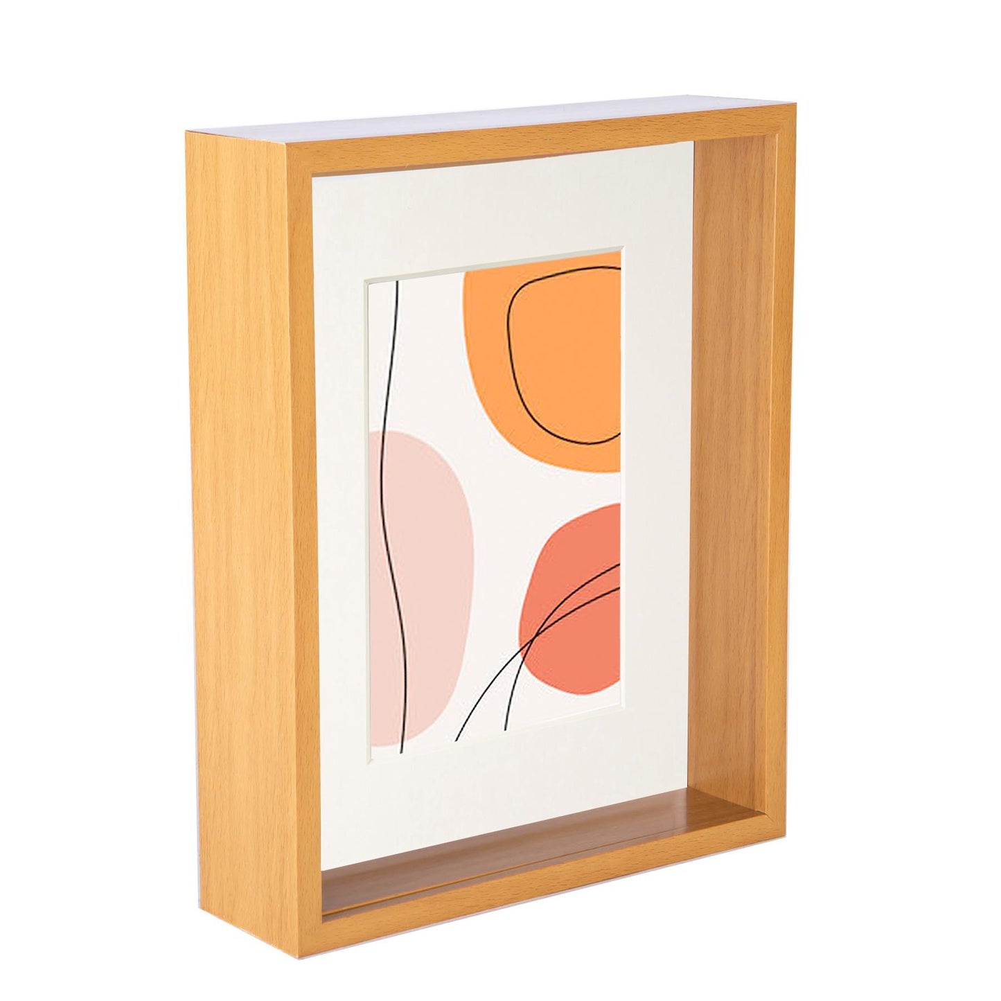 8" x 10" Light Wood 3D Deep Box Photo Frame - with 5" x 7" Mount