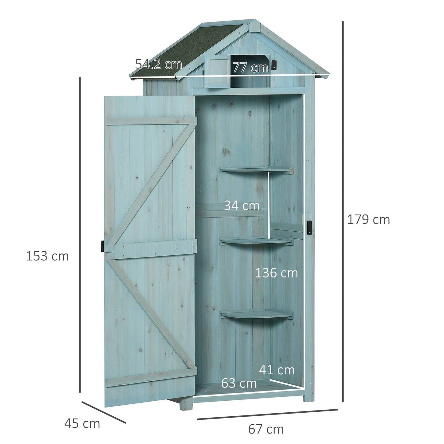 Rustica 179cm Single Door Apex Garden Store Fir Wood Blue by Steadfast