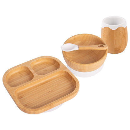 4pc Divided Bamboo Suction toddler, baby and Children's Feeding Set