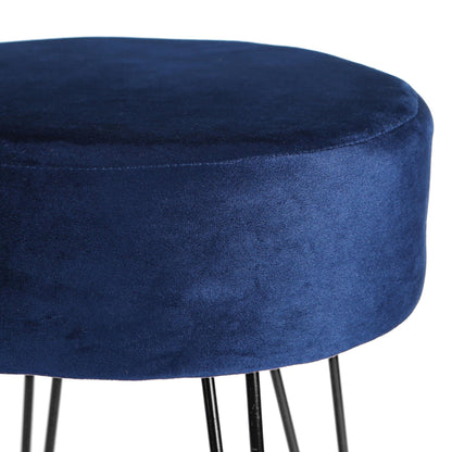 Blue Round Velvet Footstool