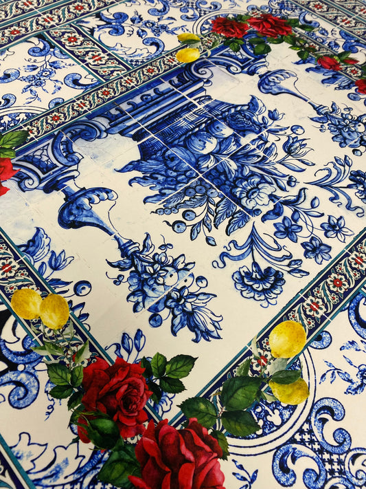 Majolica Mosaic Pattern Italian Tile Fabric