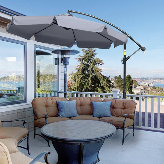 2.7M Garden Banana Parasol Cantilever Umbrella With Crank Handle And Cross Base For Outdoor