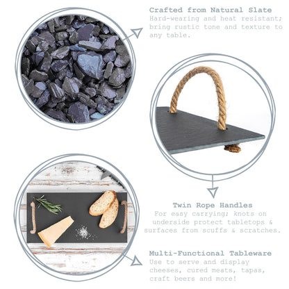 40cm x 20cm Slate Rope Handle Serving Platter