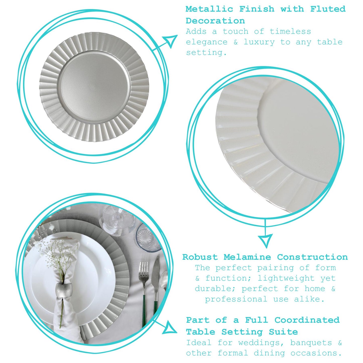 12pc Round Fluted Charger Plates Set - 33cm