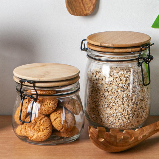 500ml Air tight overnight oats Glass Storage Jar with Wooden Clip Lid