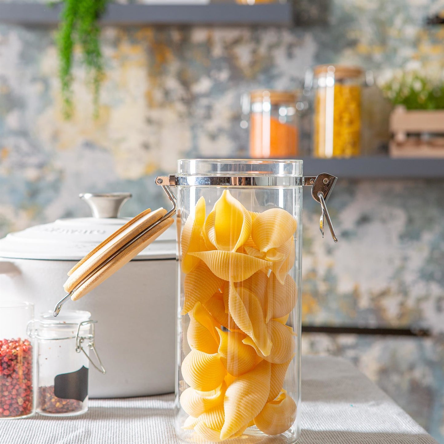 1.4L Glass Storage Jar with Wooden Clip Lid