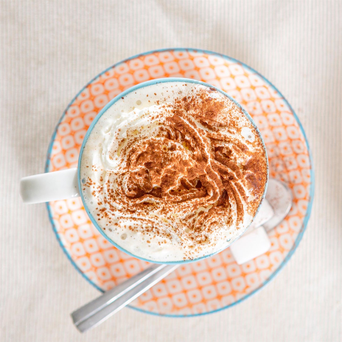 250ml Multicoloured Hand-Printed Stoneware Cappuccino Cups - Pack of Six