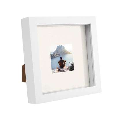 6" x 6" White 3D Box Photo Frame - with 2" x 2" Mount