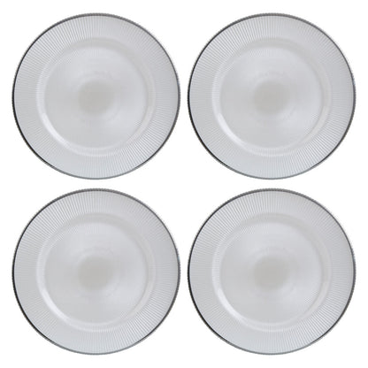 Set of Four Ida 33cm Dia Embossed White Glass Charger Plates