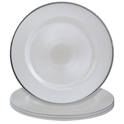 Set of Four Ida 33cm Dia Embossed White Glass Charger Plates